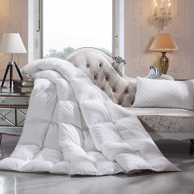 All-Season Luxurious Siberian GOOSE DOWN Comforter, 1200 Thread Count & 100% Egyptian Cotton, Hypoallergenic, White Pinch Pleat Design