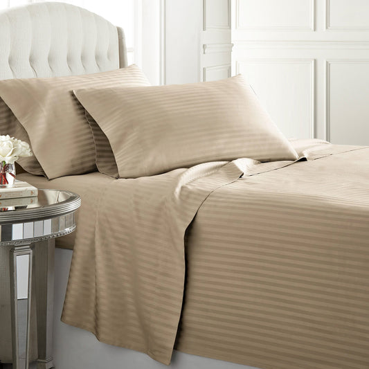 Beige Egyptian cotton duvet cover set with a 300 thread count, offering smooth and breathable comfort