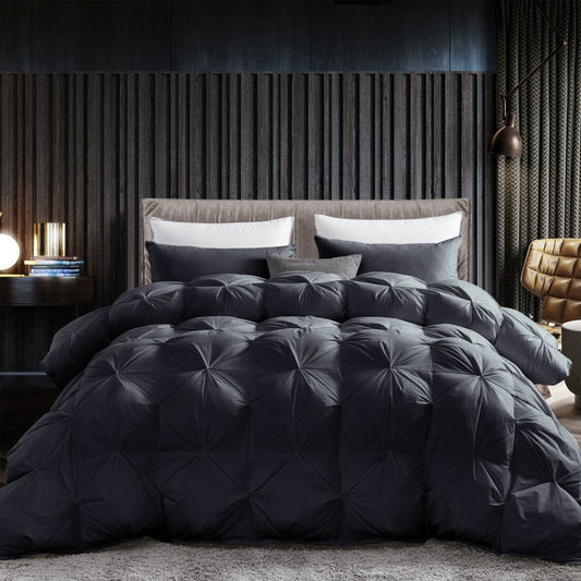 All-season luxury down comforter in black with a plush, warm feel, perfect for year-round comfort