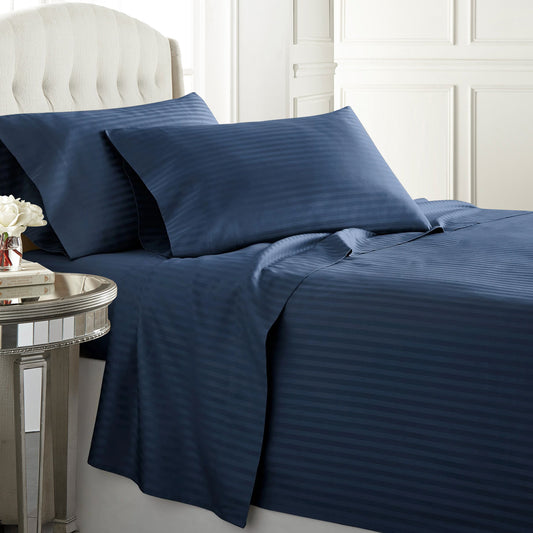 Navy Egyptian cotton duvet cover set with a 300 thread count, offering smooth and breathable comfort