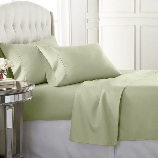 Sage high-quality sateen sheet set with a 300 thread count, offering a rich, luxurious feel and durability.