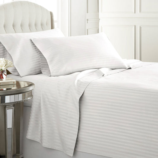 White Egyptian cotton duvet cover set with a 300 thread count, offering smooth and breathable comfort