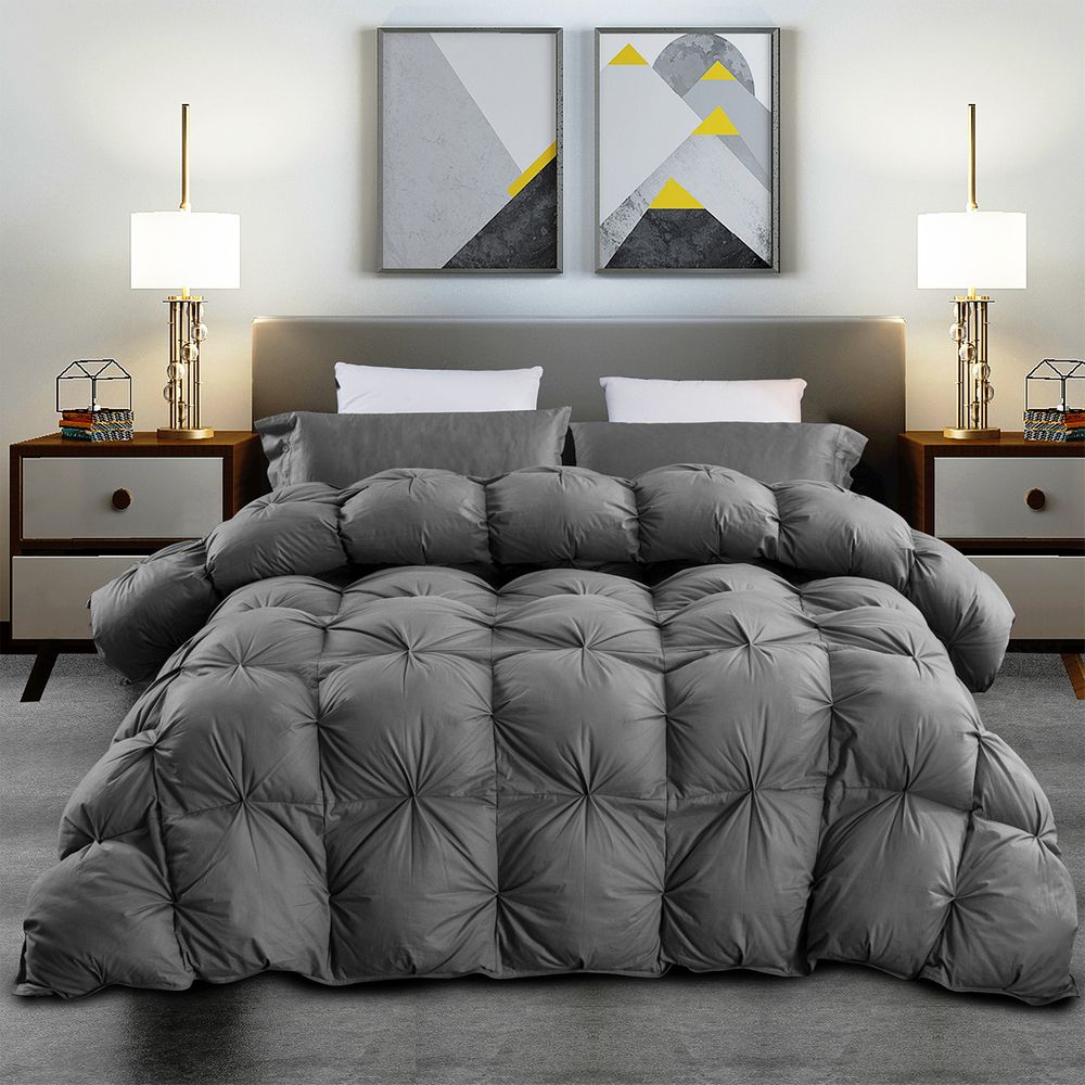 All-season luxury down comforter in grey with a plush, warm feel, perfect for year-round comfort